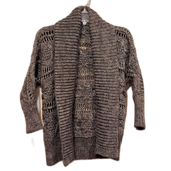 Express Y2K Wool Blend Cable Knit Gray Cardigan Sweater Shawl Neck Women's XS - Picture 1 of 7